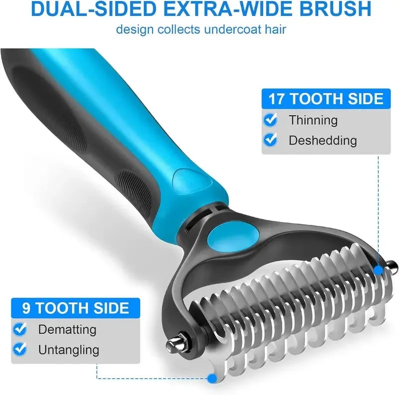 🐾Double-Sided Pet Grooming Brush – Hurtless Shedding & Dematting Undercoat Rake for Dogs and Cats🔥