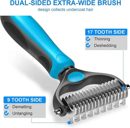 🐾Double-Sided Pet Grooming Brush – Hurtless Shedding & Dematting Undercoat Rake for Dogs and Cats🔥