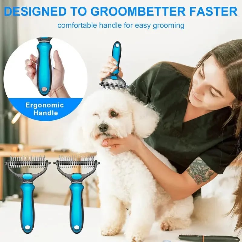 🐾Double-Sided Pet Grooming Brush – Hurtless Shedding & Dematting Undercoat Rake for Dogs and Cats🔥