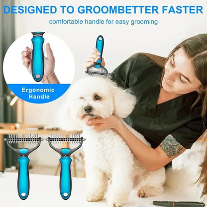 🐾Double-Sided Pet Grooming Brush – Hurtless Shedding & Dematting Undercoat Rake for Dogs and Cats🔥