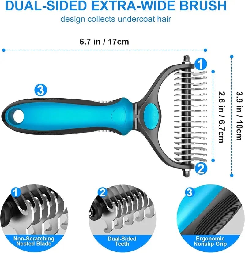 🐾Double-Sided Pet Grooming Brush – Hurtless Shedding & Dematting Undercoat Rake for Dogs and Cats🔥