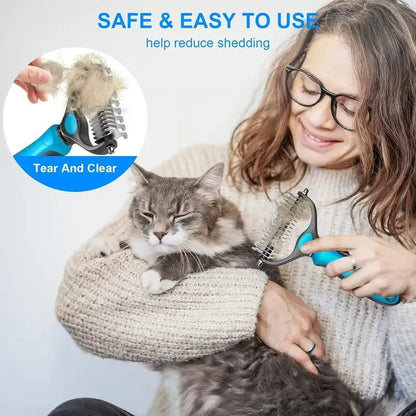 🐾Double-Sided Pet Grooming Brush – Hurtless Shedding & Dematting Undercoat Rake for Dogs and Cats🔥
