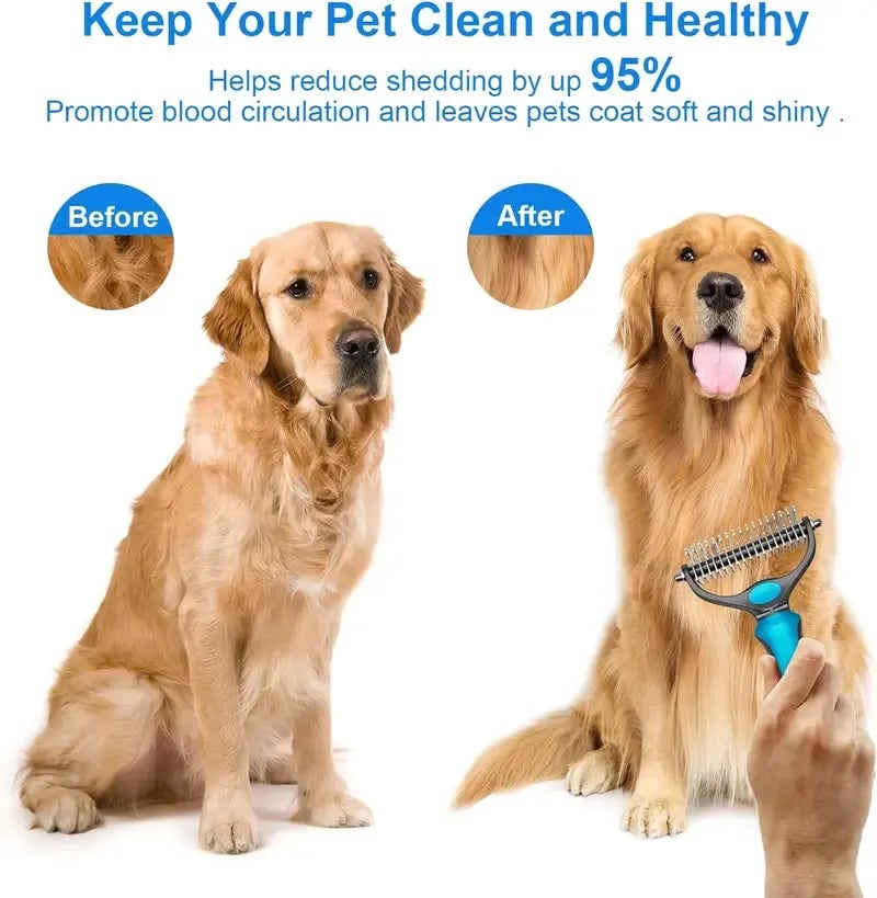 🐾Double-Sided Pet Grooming Brush – Hurtless Shedding & Dematting Undercoat Rake for Dogs and Cats🔥