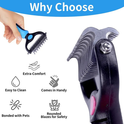 🐾Double-Sided Pet Grooming Brush – Hurtless Shedding & Dematting Undercoat Rake for Dogs and Cats🔥